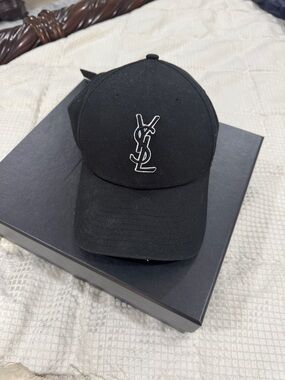 Saint Laurent Black Baseball Cap with Contrast White YSL Logo